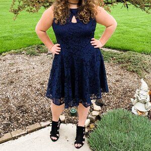 💙 Danny & Nicole Navy Lace Overlay Dress | Elegant Special Occasion Style 💙